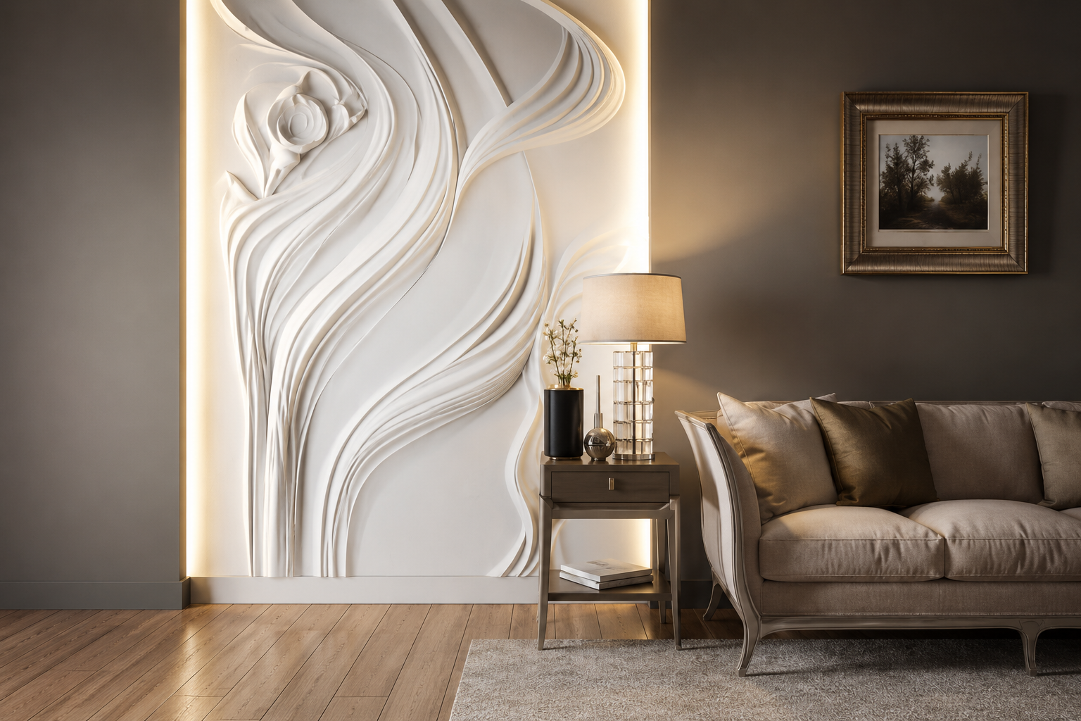 Luxury 3D Floral Wave Backlit Wall Panel Design