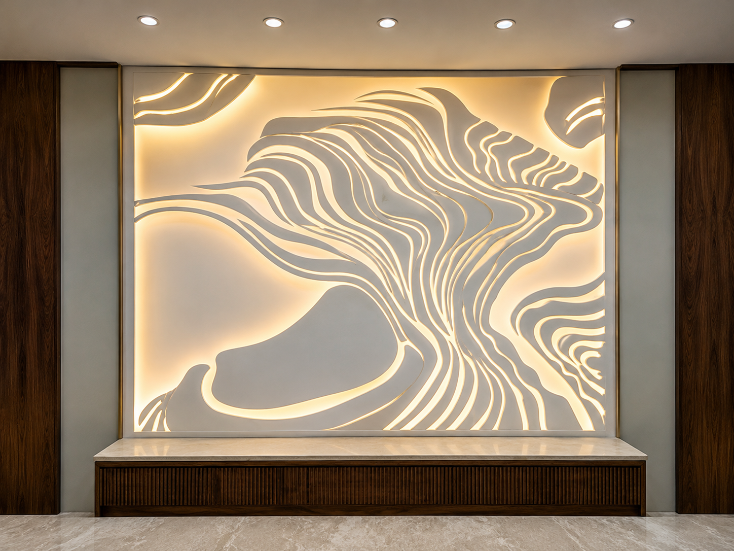Abstract Flowing Wave Backlit Wall Panel Design