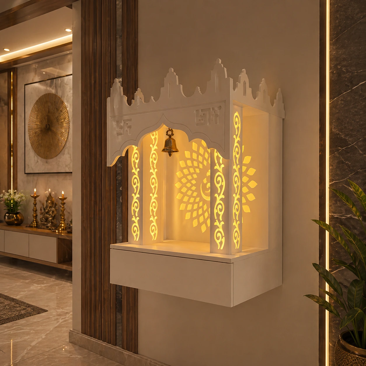 Wall Mounted Corian Mandir